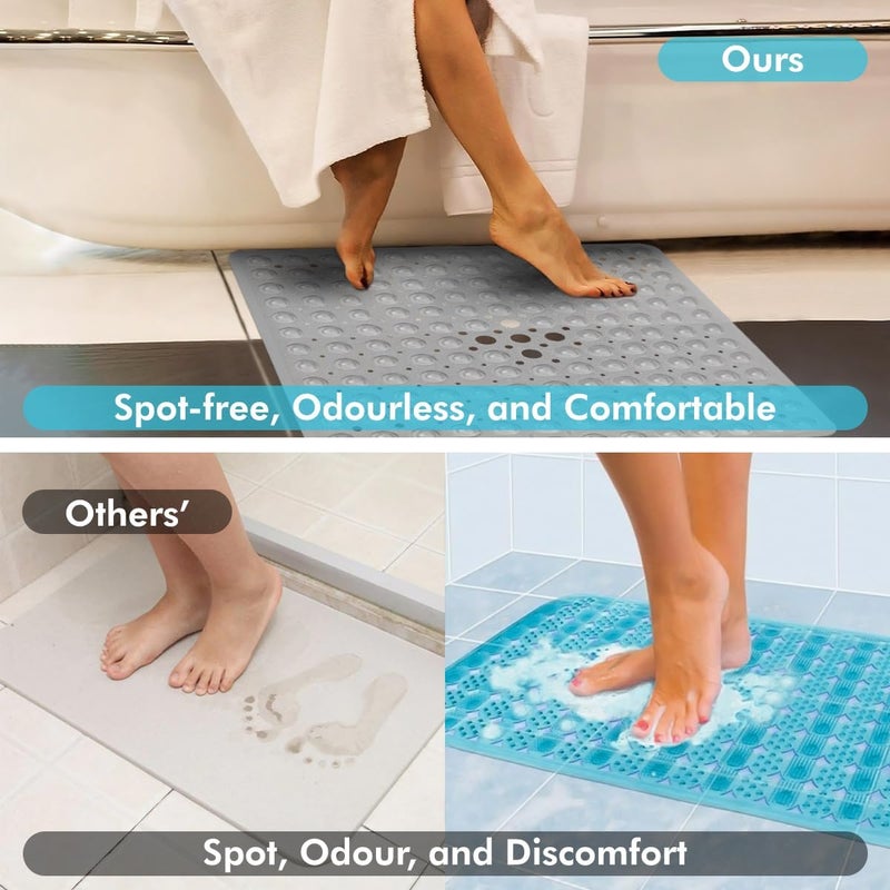 ADO Shower Mat Non Slip, 21x21 inch Square Shower Mats for Inside Shower, Anti-Slip Safety Bathroom Mat with Strong Secure Suction Cups and Drain Holes, Machine Washable (Grey) - Image 5